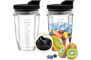 2Pcs Replacement 18oz Blender Cup with Sip Seal Lid for Nutri Ninja BL450 BL456 BL480 BL482 BL640 BL642 BL682 BN400 BN750 BN8