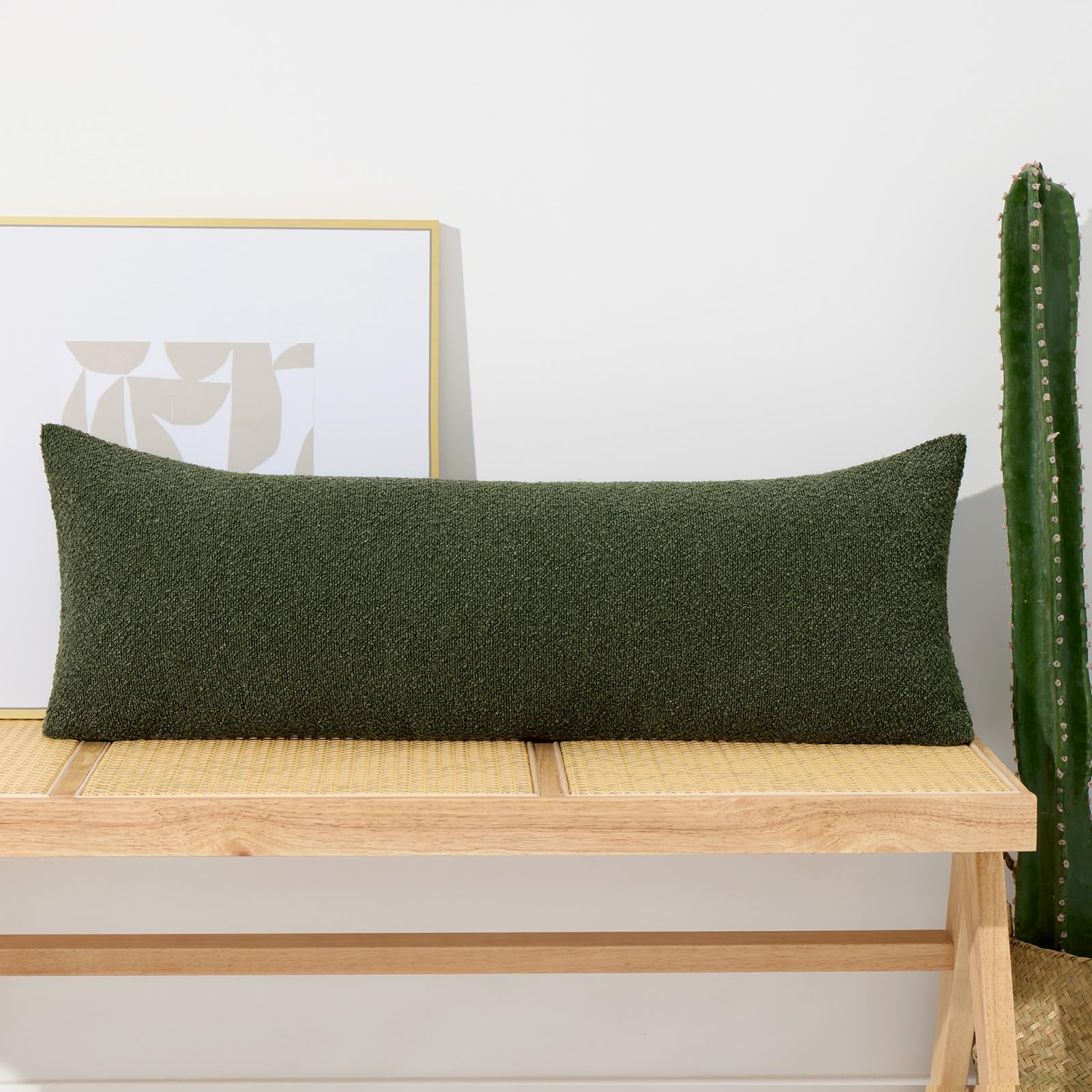 Photo 1 of ORTIGIA 14x36 Boucle Long Lumbar Pillow Covers Green Textured Body Pillowcase Neutral Pillowcases for Indoor Couch Sofa Bed Cushion Living Room Modern Cushion Cases (Cover Only)