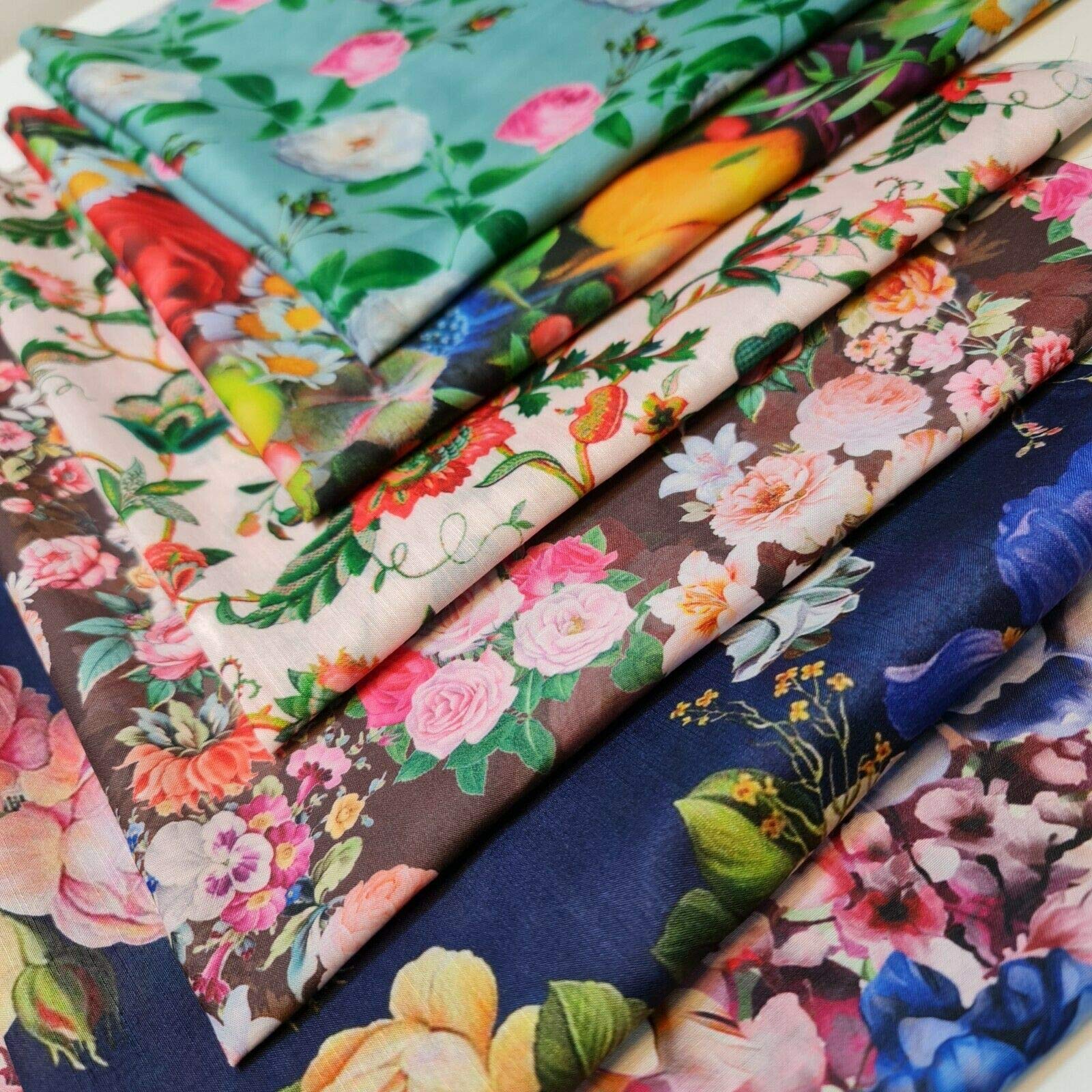 Polycotton Fabric Bundles Fat Quarter Squares Children Crafts Sewing Material/Gingham Check/Patchwork Sewing Quilting DIY/Polka Dot Fabric Scrapbook Craft 50x50cm (Swiss Lawn Floral Print (6 PCS))