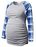 Maternity Long Sleeve Shirts Raglan Plaid Print