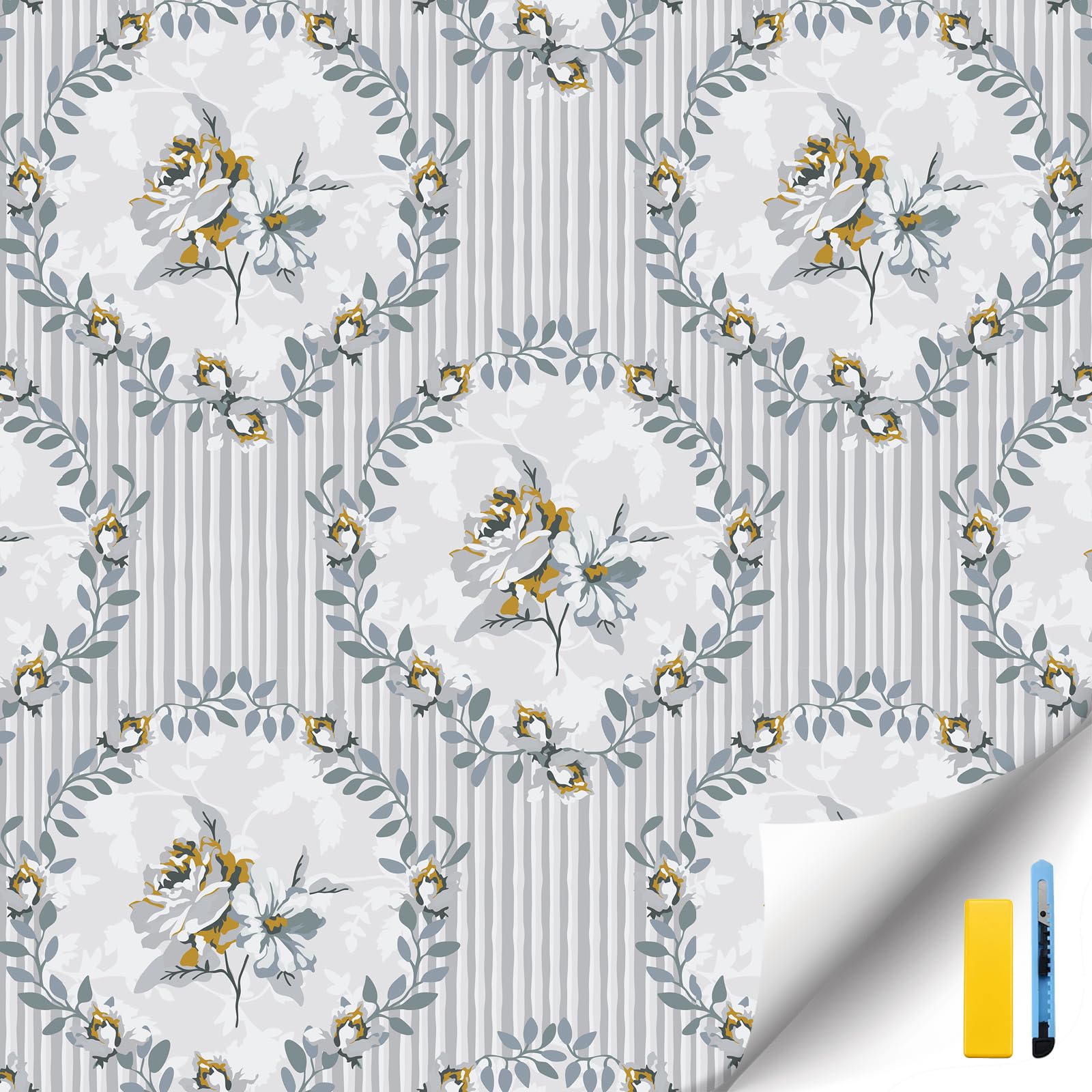 Photo 1 of LKMILET Peel and Stick Wallpaper Rose Floral Leaf Vintage Removable Wallpaper Self Adhesive Renter Friendly Bathroom Bedroom Vinyl Contact Paper Papel Tapiz para Pared (17.5"*396")