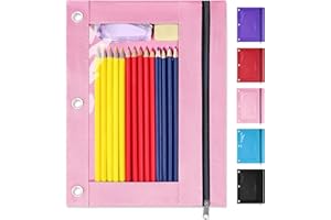 SUNEE Pencil Pouch for 3 ring binder, Pencil Bag for Binder with Zippers, Pink Pencil Case for Students Organizer, Pink