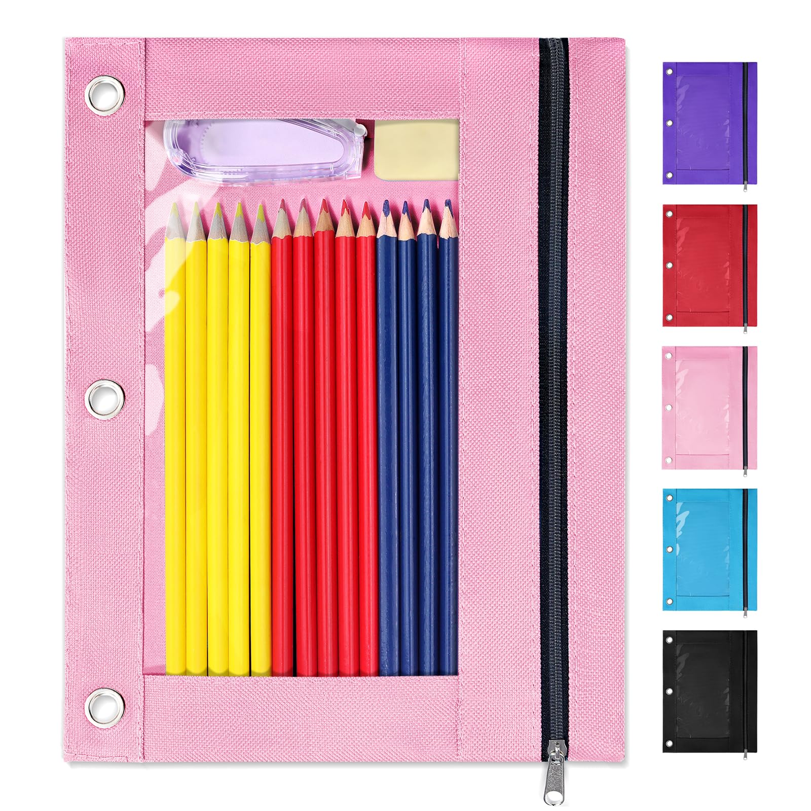 Photo 1 of SUNEE Pencil Pouch for 3 ring binder, Pencil Bag for Binder with Zippers, Pink Pencil Case for Students Organizer, Pink