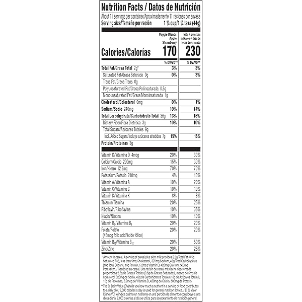 CHEERIOS VEGGIE BLENDS BREAKFAST CEREAL, APPLE STRAWBERRY, MADE WITH FRUITS AND VEGGIES, FAMILY SIZE, 18 OZ