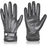 BISON DENIM Winter Sheepskin Leather Gloves for Men, Warm Cashmere Lined Touchscreen Texting Gloves for Driving