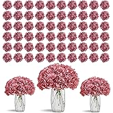 KISLOHUM 80pcs Dusty Rose Hydrangea Artificial Flowers Silk Hydrangea Heads with Stems Hydrangea Flowers for DIY Wedding Centerpiece Baby Shower Home Party Decor