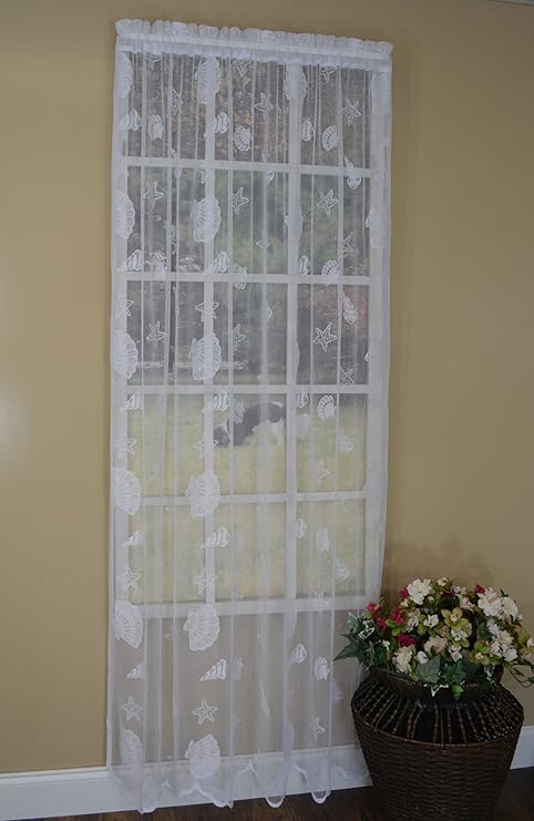 Buy Curtain Chic Seashells Lace Panel 63 Inch White Online At