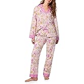 Bed Head PJs Womens Long Sleeve Notch Collar & Full Length Pants Sleepwear Pajama Set, Organic Cotton