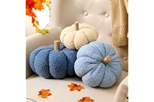 FairySandy 3 Pcs Halloween Pumpkin Pillow Plush Pumpkin Throw Pillow 3D Sherpa Pumpkin Decoration Stuffed Fall Decorative Pillows Cushion for Thanksgiving Home Bedroom Couch Sofa Car(Novel Color)