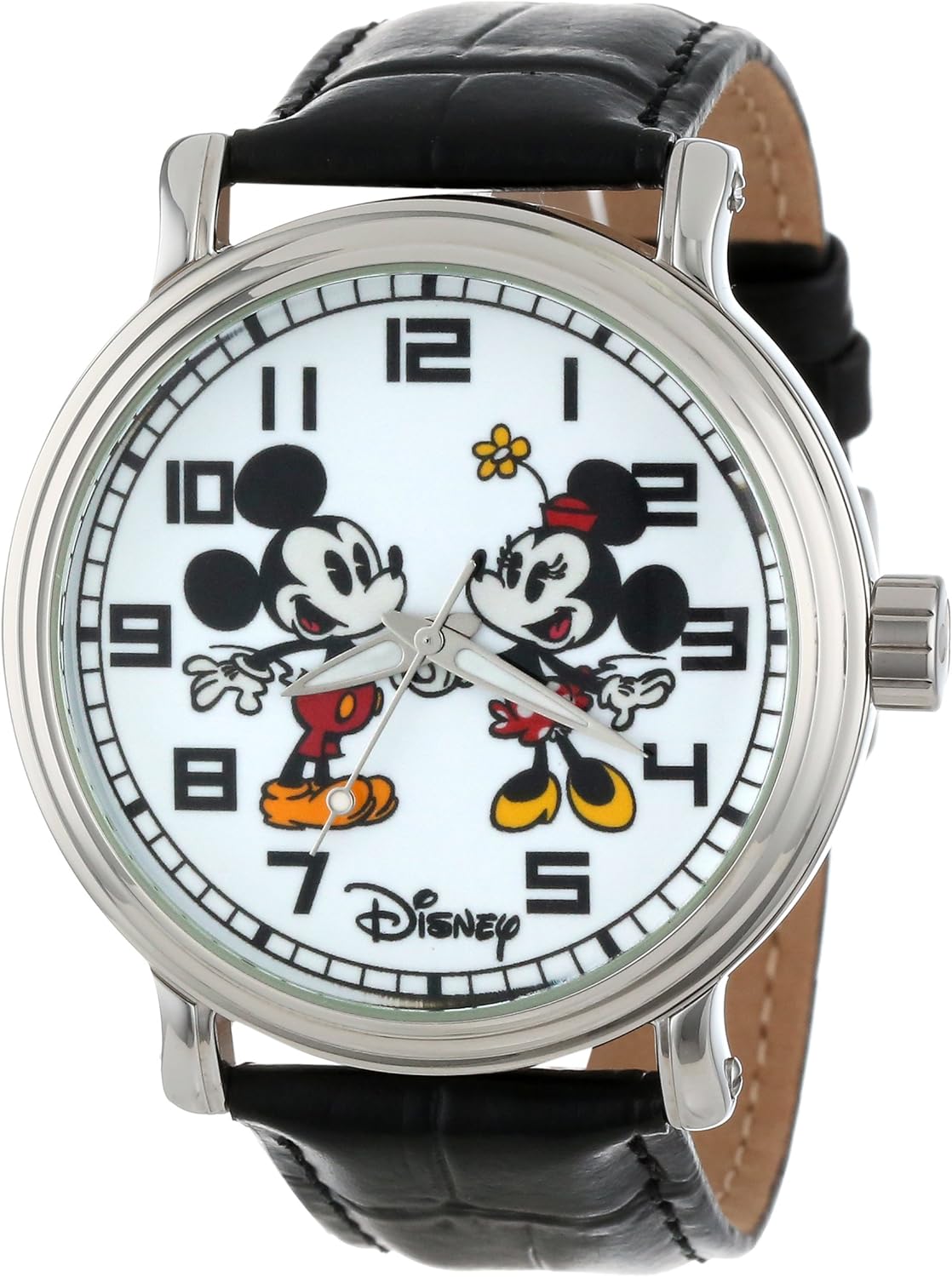 Disney Men's W001012 Vintage Mickey and Minnie Mouse Black Leather