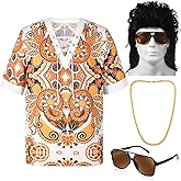 Sintege Hippie Costume for Men 60s 70s Disco Outfit Afro T-shirt Wig Accessories for Halloween Disco Cosplay Party