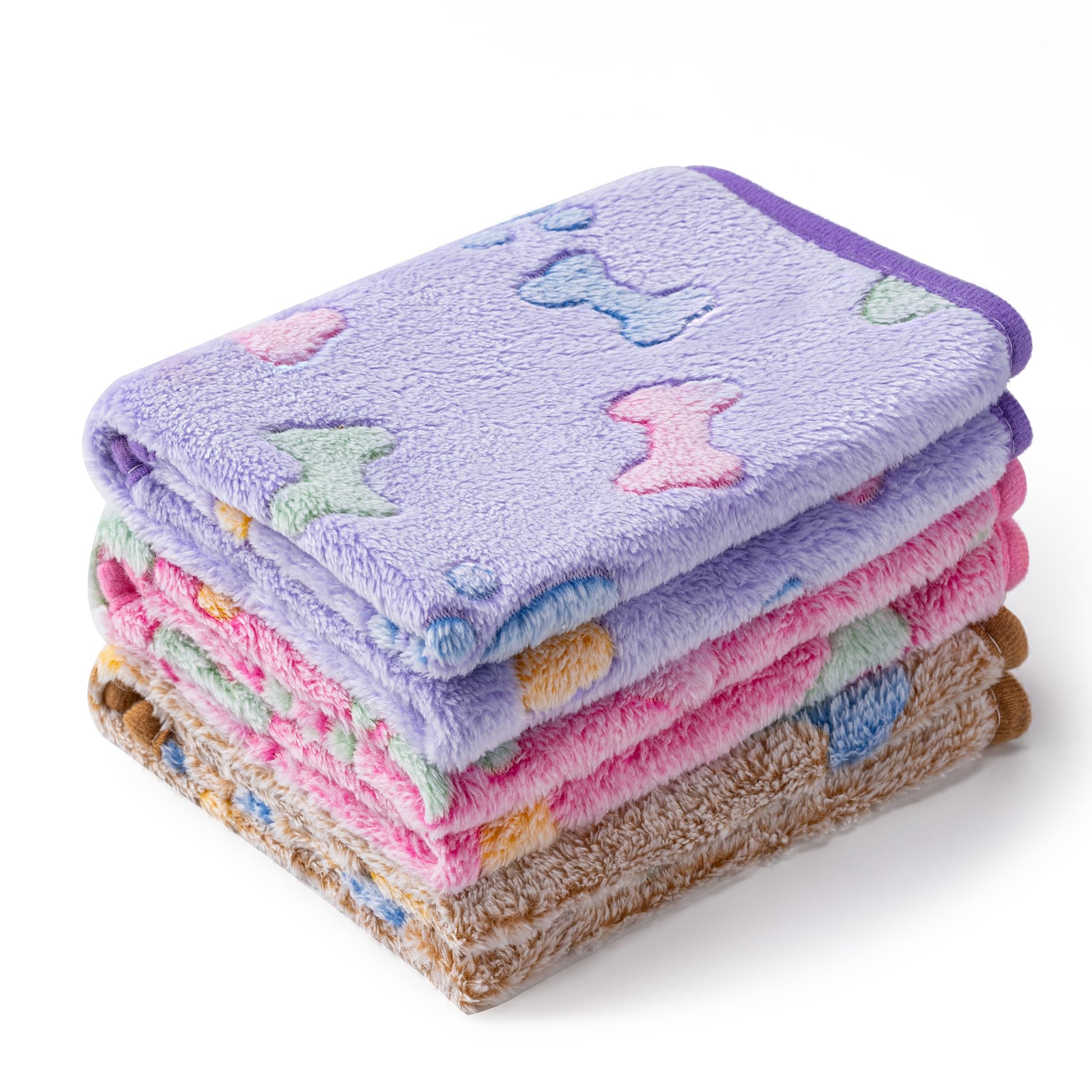 Photo 1 of 1 Pack 3 Blankets Super Soft Fluffy Premium Fleece Pet Blanket Flannel Paw Printed Throw for Dog Puppy Cat (Small 23x16'', Purple, Pink, Brown)