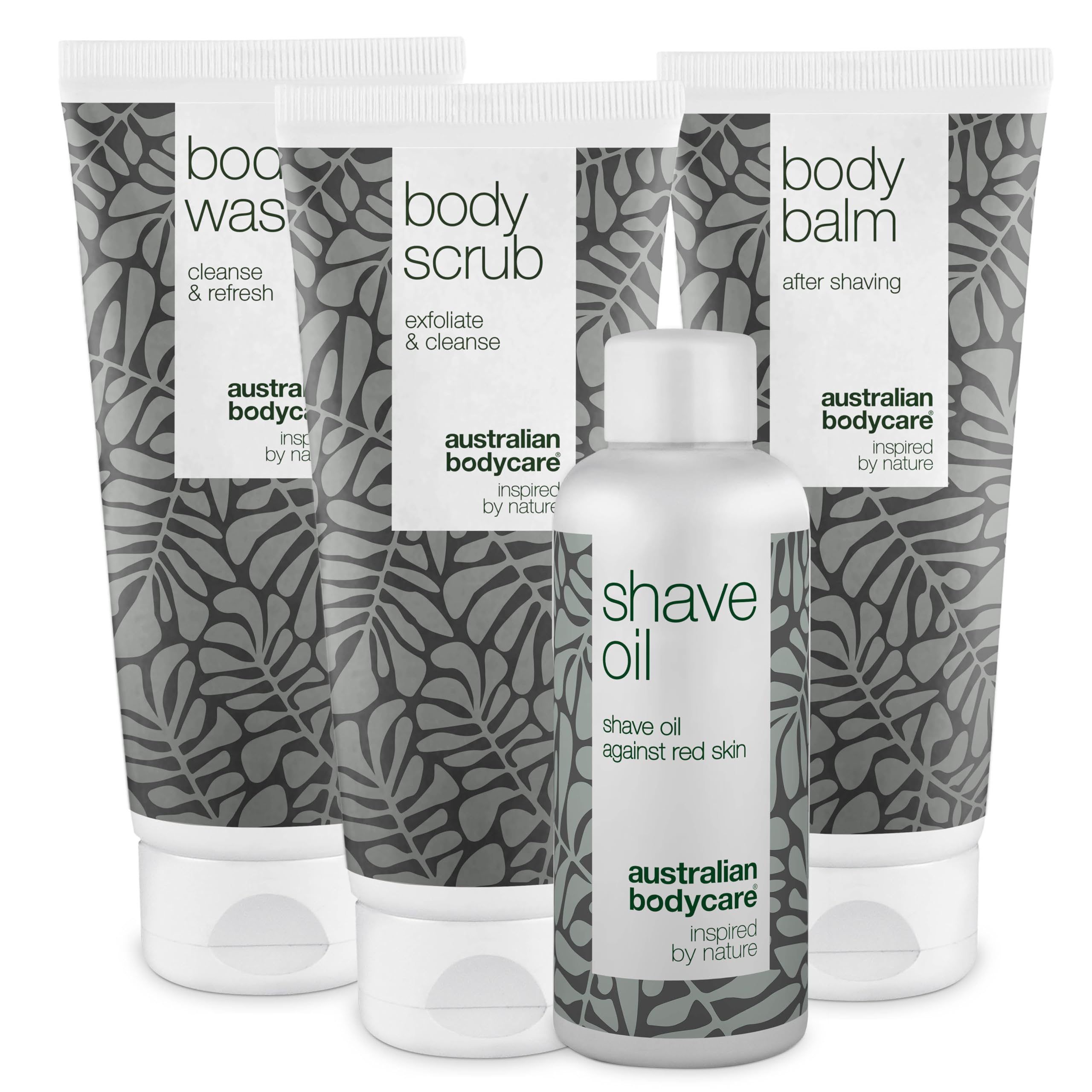 Smooth Shave Kit for the entire body - Set with Body Wash, Scrub, Balm, and Shave Oil - Ultimate Solution for a Comfortable Shave - Infused with Soothing Tea Tree Oil - Perfect for Sensitive Skin