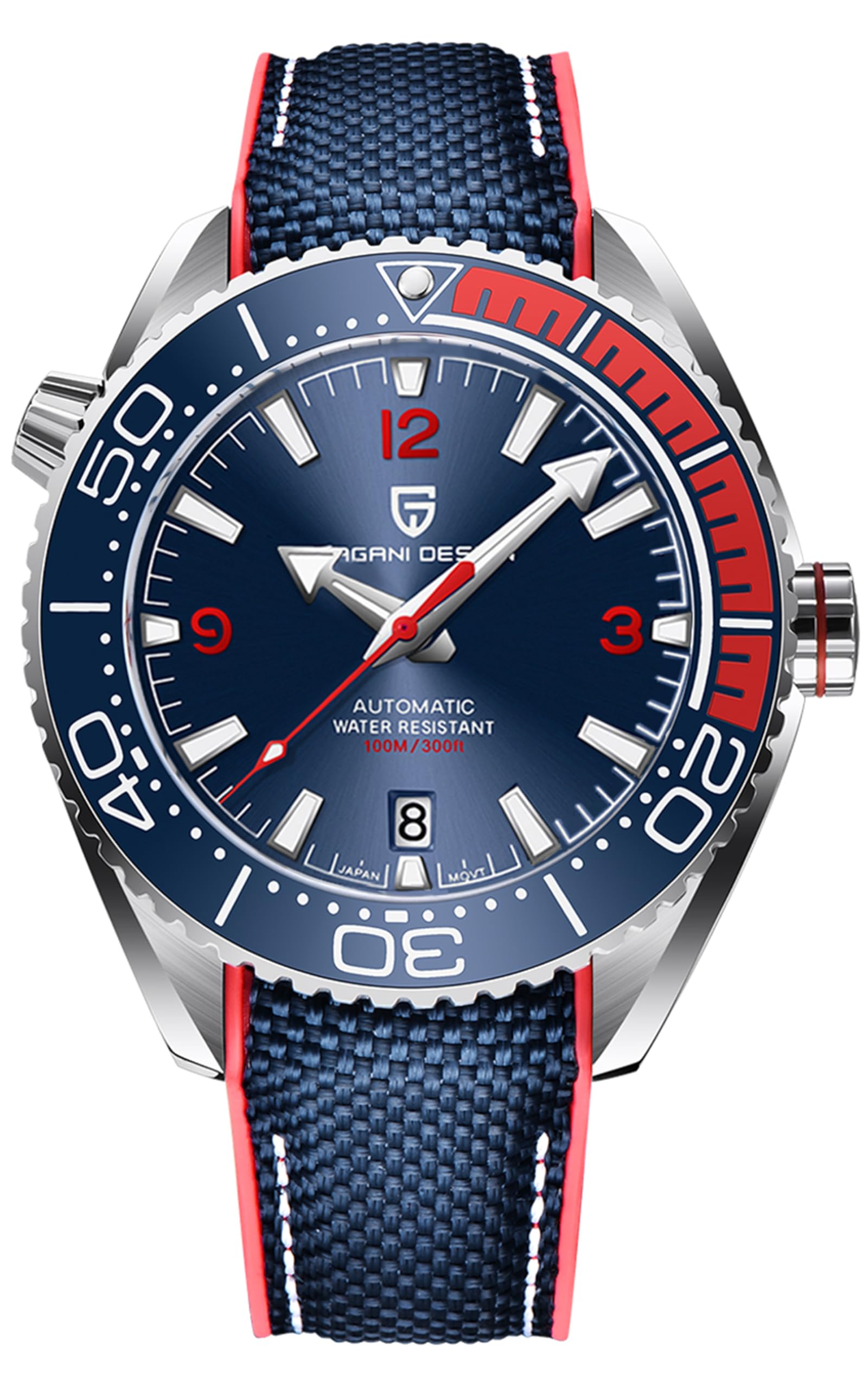 Pagani Design Automatic Men's Watch, Water-Resistant to 100 m, Mechanical, Ceramic Bezel, Sapphire Crystal, Automatic Diver's Watch (Blue)