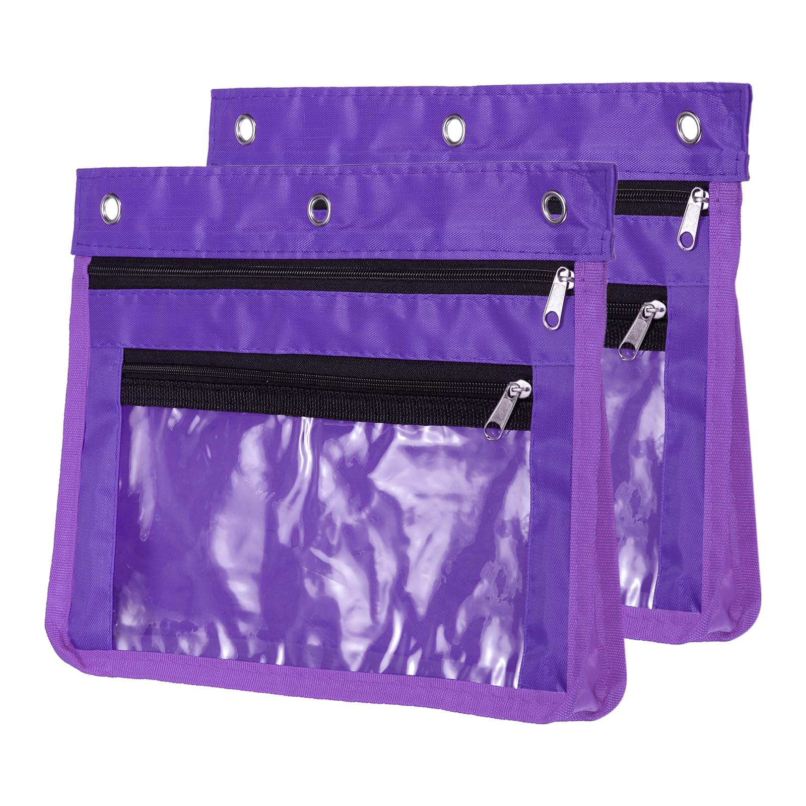 PATIKIL Expandable Pencil Pouch for 3 Rings Binder, 2 Pack Oxford Cloth Large Capacity Zipper Binder Pouch Pencil Case for Office Home, Purple