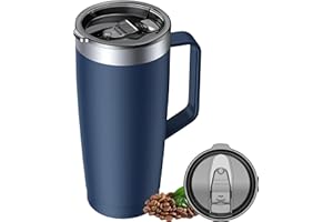 LyriFine Travel Coffee Mug 24oz, Insulated Coffee Cup with Lid and Handle, Car Holder Friendly, Double-Wall Vacuum Stainless Steel Thermal Mug, Keep Cold and Hot for Daily Life, Travel, Office