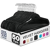 ZOBER Black Velvet Hangers 50 Pack - Clothes Hangers, Coat Hanger for Pants & Dress Clothes - Non Slip w/ 360 Degree Swivel, 