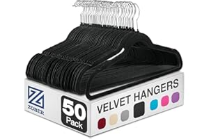 ZOBER Black Velvet Hangers 50 Pack - Clothes Hangers, Coat Hanger for Pants & Dress Clothes - Non Slip w/ 360 Degree Swivel, Holds up to 10 lbs - Strong Felt Hanger for Clothing