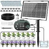 Solar Drip Irrigation System Kit, Auto Plant Waterer for 15 Pots（Green） | 3W Solar Powered Automatic Self Watering Device, 22 Programmable Timer Modes, Anti-Siphon, Outdoor Balcony