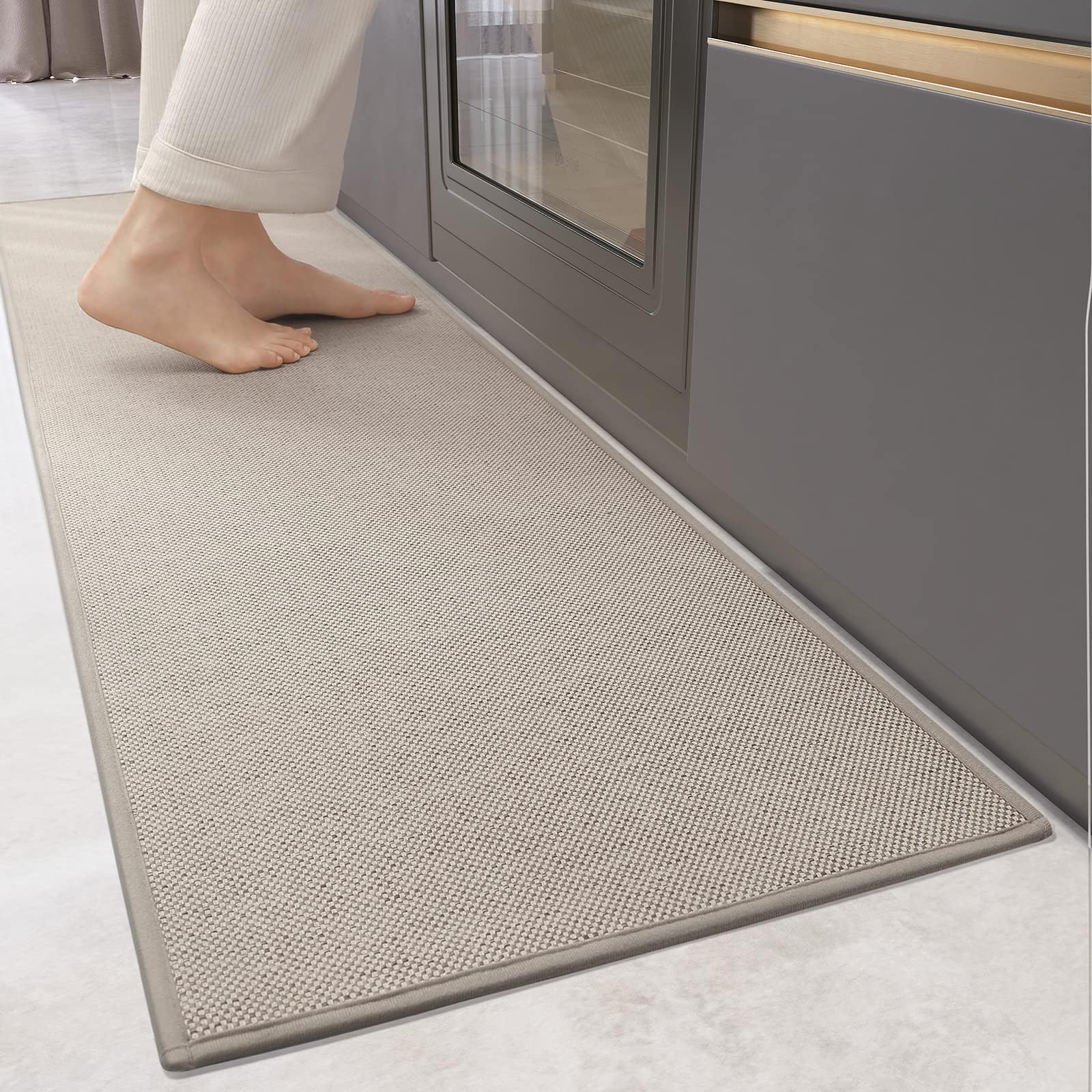 Photo 1 of Color&Geometry Kitchen Rugs and Mats Non Slip Washable, Absorbent,Woven Kitchen Runner Rug Easy to Clean Kitchen Floor Mats for in Front of Sink, Laundry Room, Hallway, 24"x72", Khaki