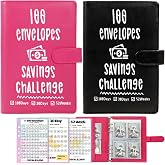 2 Pack 100 Envelopes Money Saving Challenge, Cash Budget Planner A5 Binder | Savings Challenges Book Organizer Folder with 3 Tracker to Save $5,050 $2,600 $300, 100 Pre-numbered Pockets, Black &amp; Red