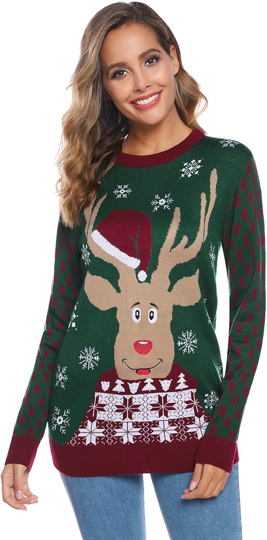 iClosam Women Christmas Jumper Reindeer Ladies Xmas Top Sweater Crew