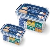 Pulseplay 2 Pack Clear Medicine Storage Box with Tray (Blue) | Portable Handle,Clear View,Divided Tray,Medicine Cabinet Organizer for Home Dorm and Travel