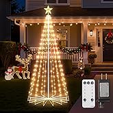 Outdoor Christmas Cone Tree Light with Star Topper, 6ft 265 LED Lightshow Christmas Tree with 8 Modes Timer Remote, Dimmable Artificial Tree for Porch Yard Patio Indoor Decorations, Warm White