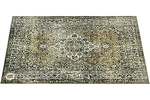 DRUM N BASE DRUMnBASE Vintage Persian Style Stage Rug, Non Slip Waterproof Rug for Stage or Studio Use to Reduce Vibrations, Green, 4.26 FT X 3 FT