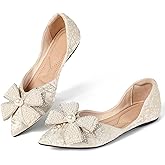 DssXUxx Flats for Women Pointed Toe Ballerina Shoes Pearl Bow Light Weight Dress Comfort Slip On Flat Shoe