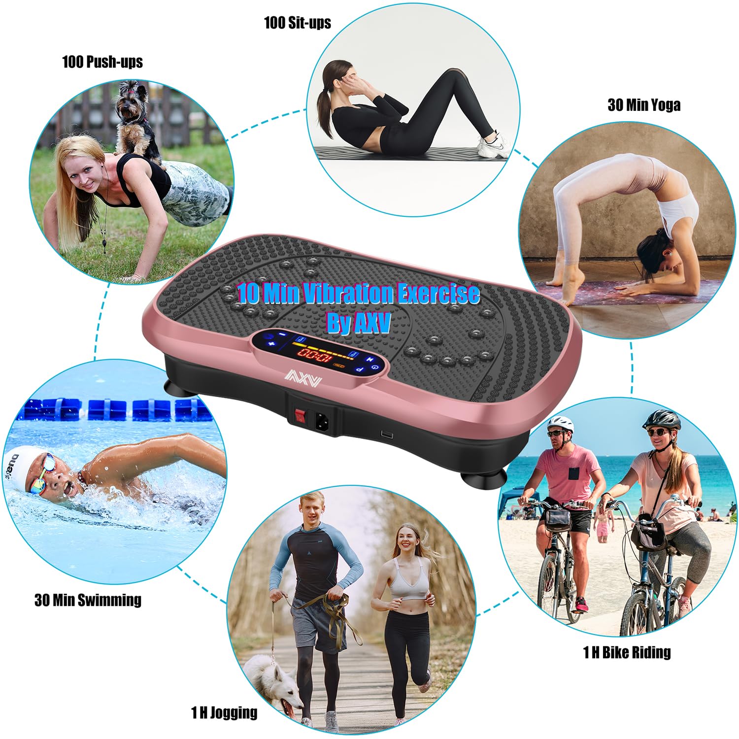 AXV Vibration Plate Fitness Platform Exercise Machine Vibrating Lymphatic Drainage Shaking Full Body Shaker Workout Vibrate Stand Shake Board Sport Gym for Weight Loss Fat Burner for Women Men - Image 2