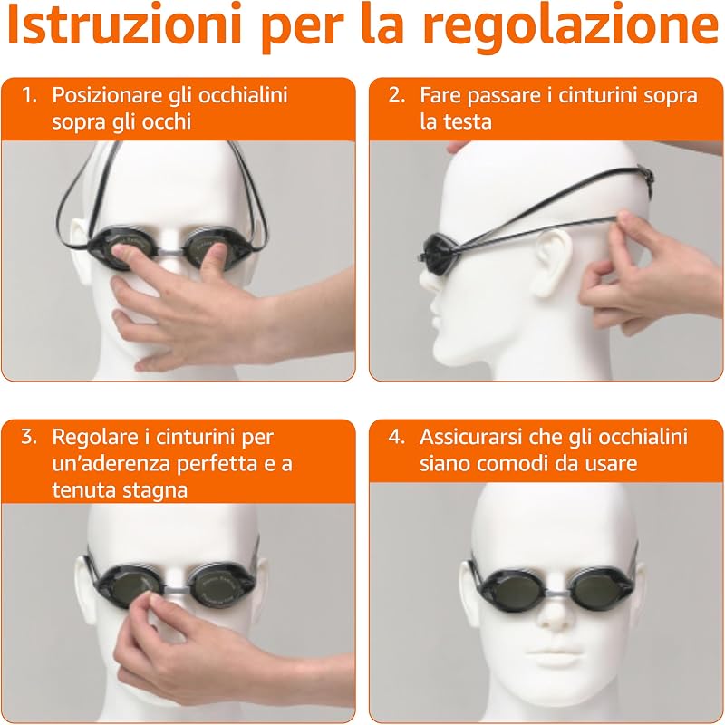 Occhialini da nuoto per adulti, unisex, argento