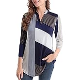 BAISHENGGT 3/4 Sleeve Tops for Women Notch V Neck Floral Work Blouses Dressy Casual Loose Fit Going Out Tunic Tops
