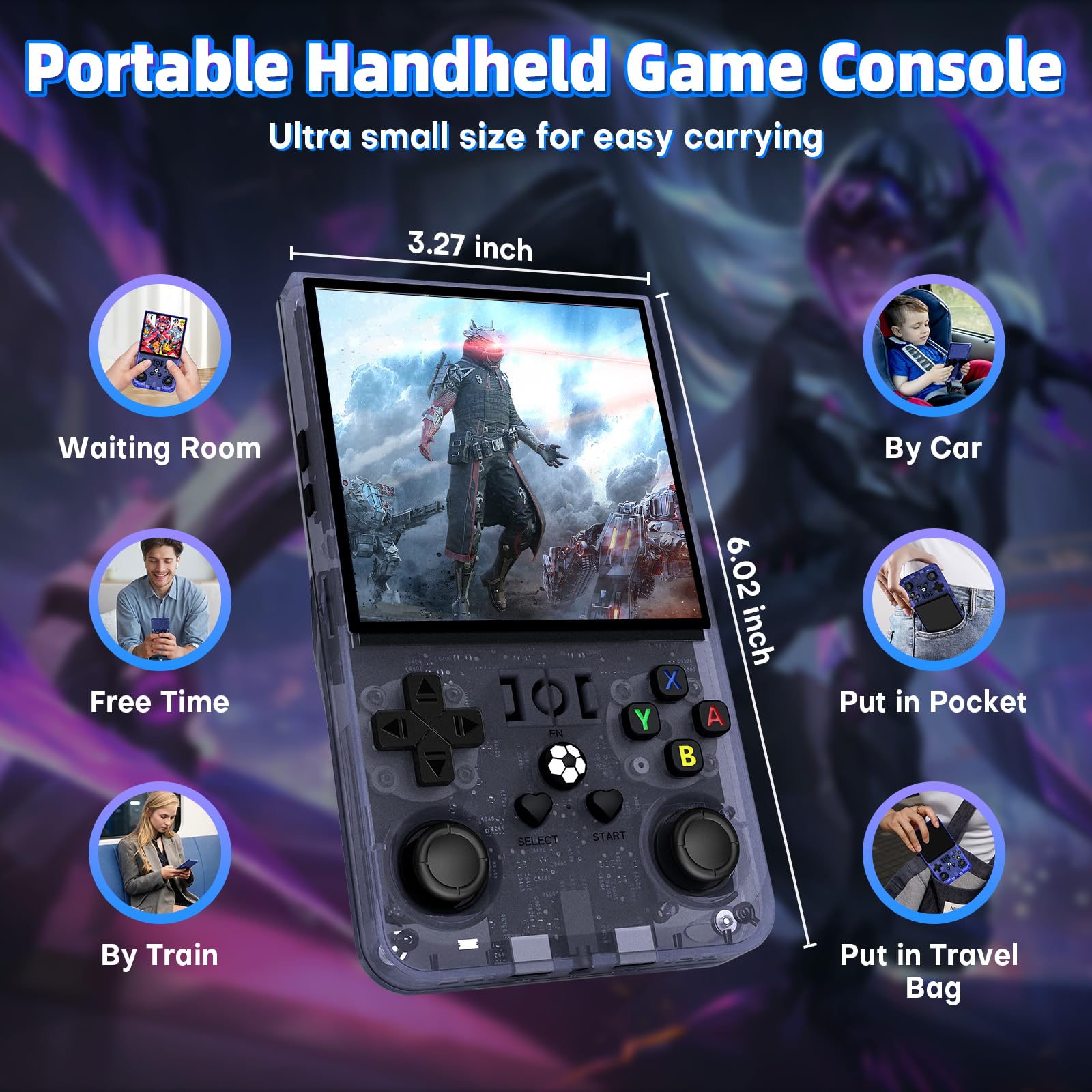 R36 Max Retro Handheld Game Console, Video Game Console with 64G TF Card, 4000mAh Rechargeable, Linux System, 4.0 Inch IPS Screen Portable Pocket Arcade, Gray