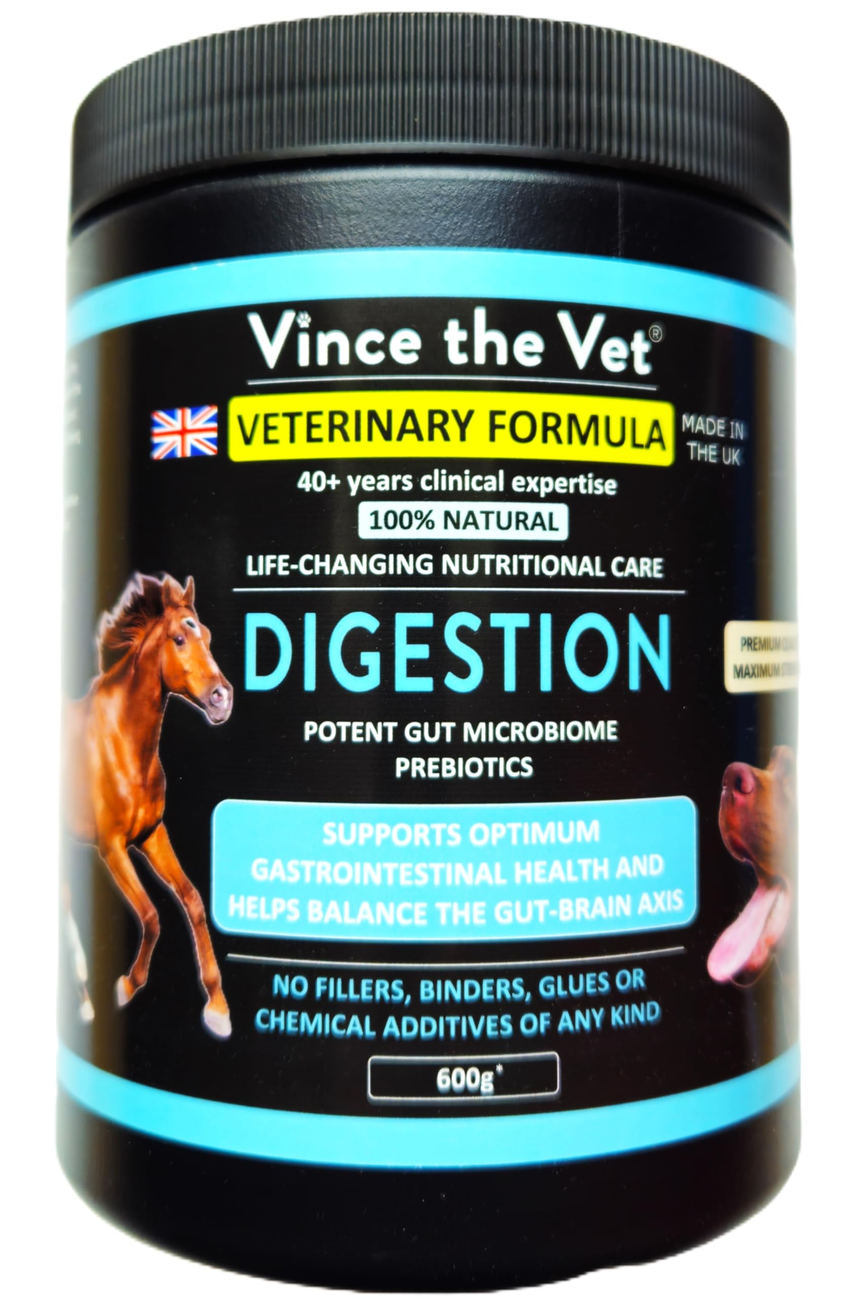 Vince the Vet - Natural Digestion Prebiotic Powder for Cats & Dogs (600g), Human Grade Veterinary Formula For Health Gut , Bloating, Stool Formation, Healthy Bowel Movements