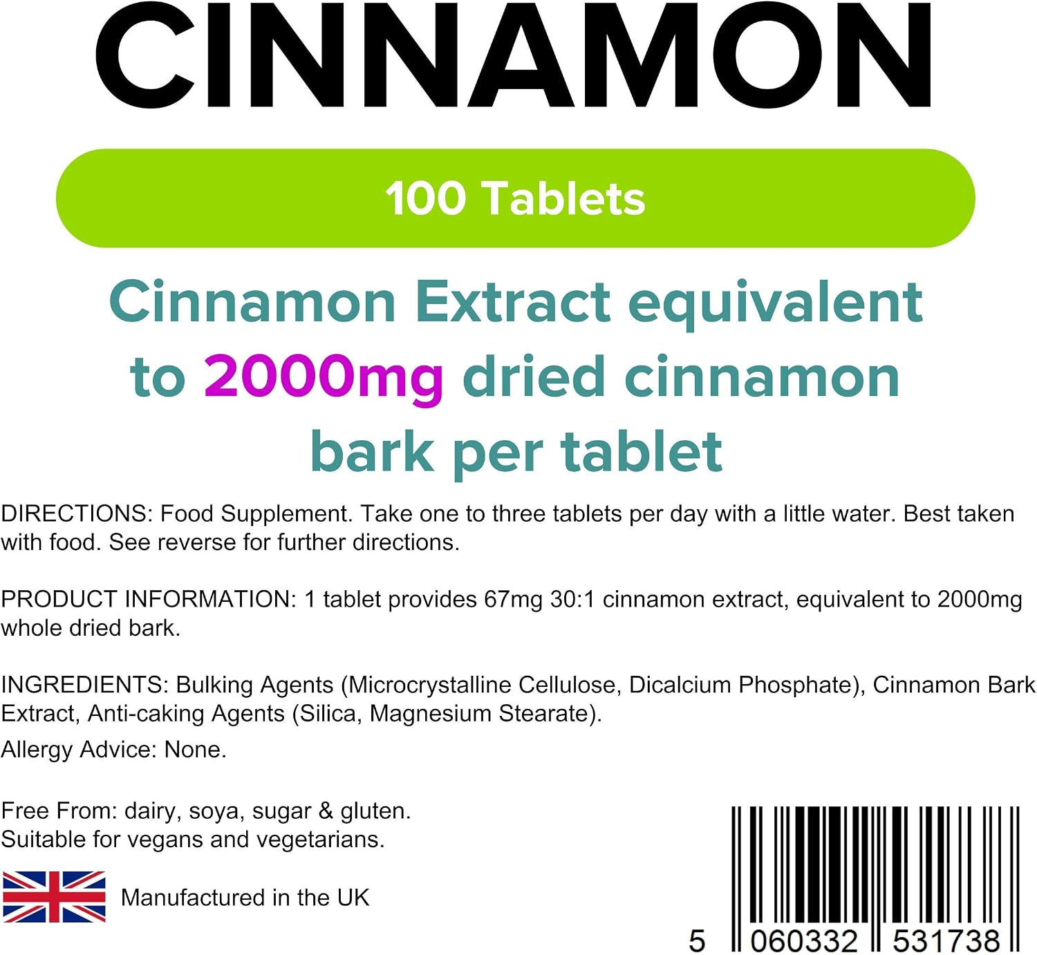 Lindens, Cinnamon 3000mg, 100 Tablets, UK Made, Super Concentrated 30X Extract, Equivalent to 3000mg of Dried Cinnamon - Image 4