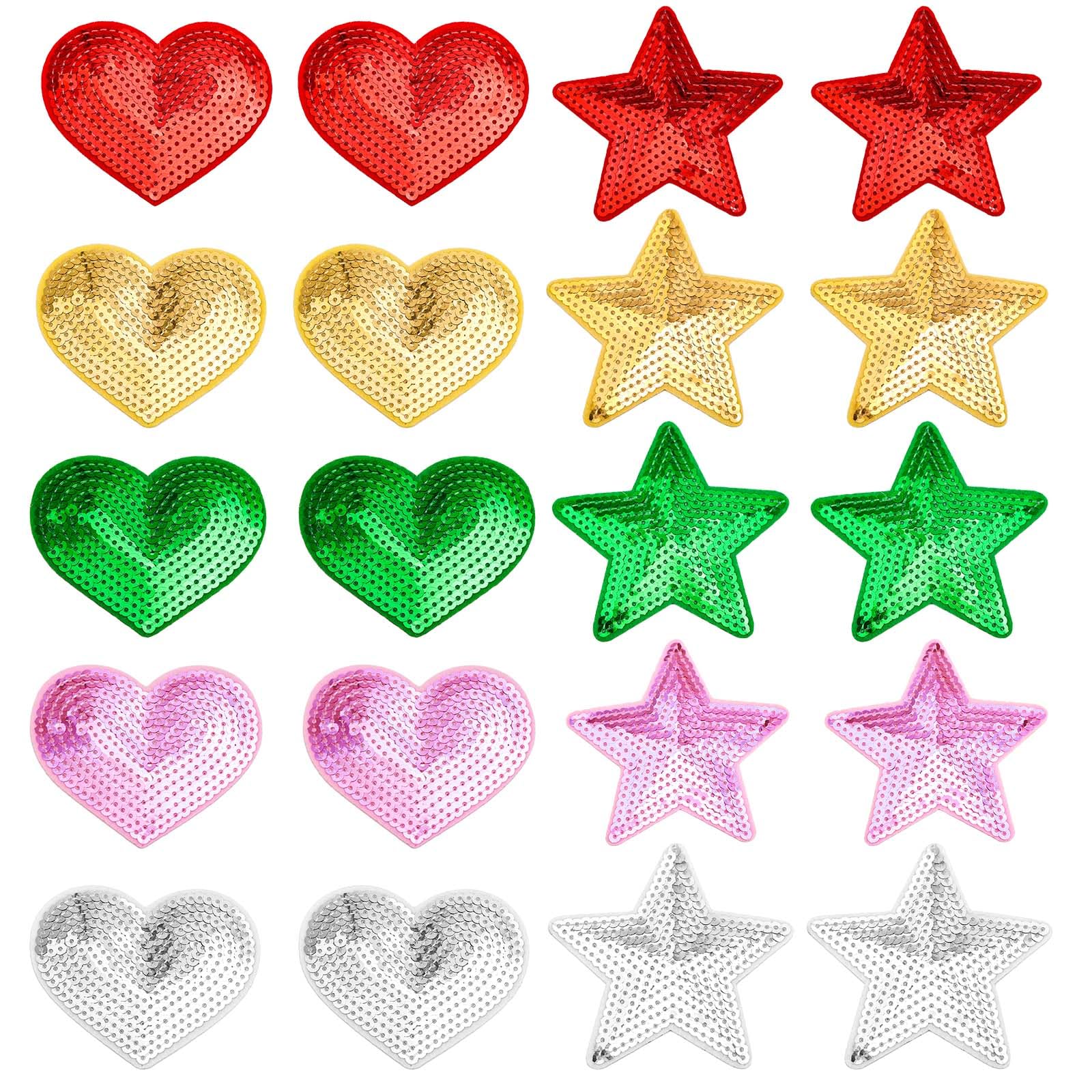 Photo 1 of 20pcs Star and Heart Iron on Patches, Multicolor Applique Patches Glitter Iron on Patches Sequin Embroidery Sew on Patches Shiny Sequins Patches DIY Accessory for Clothes Shoes Bags Hats