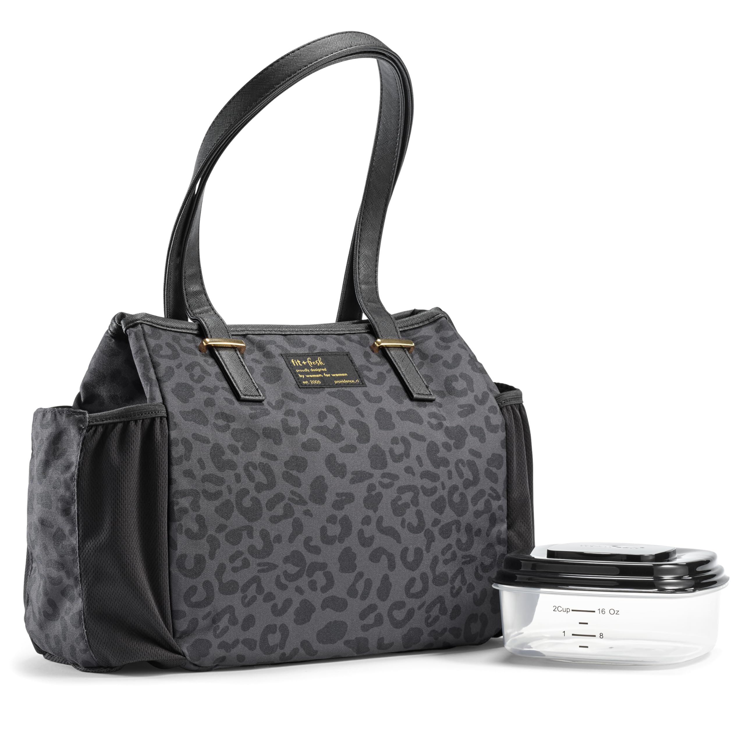 Fit & Fresh Lunch Bag For Women, Insulated Womens Lunch Bag For Work, Stain-Resistant, Lightweight, Large Lunch Box For Women With Lunch Container, Zipper, Copley Lunch Kit, Cheetah Black