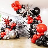 Adeyoo Red and Black Balloon Arch Garland Kit, Red Black Silver Balloons | 131Pcs Metallic Silver Balloons, Glitter Confetti Balloon, Star Balloons for Birthday Racing Car Poker Party Decorations