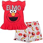 Sesame Street Ruffled T-Shirt and French Terry Shorts Outfit Set Infant to Little Kid Sizes (12 Months - 7-8)