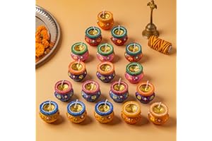 LETZ CELEBRATE (Pack of 18) Matki Diyas for Decoration, Wax Filled Clay Diyas for Pooja, Diwali Decorations for Home, Indian Pooja Decor for Mandir, Diwali Gifts, Earthen Lamp for Navratri Dussehra, Party Favors