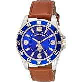 U.S. Polo Assn. Men's Brown Leather Strap Watch with Blue Dial and Silver-Tone Case &ndash; Analog Quartz Timepiece with Sport Bezel Accent Box Included Fits Wrists 5.5"-8"