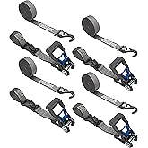Secure Tite 1-1/2” x 20’ Tie Down Ratchet Straps, Ratchet Tie Down Straps, Double J-Hook, 1667 lbs Working Load Limit, 5000 lbs Break Strength, 4-Pack