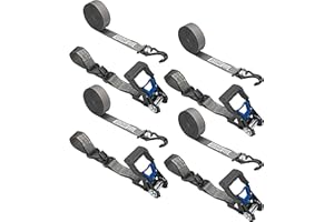 Secure Tite 1-1/2” x 20’ Tie Down Ratchet Straps, Ratchet Tie Down Straps, Double J-Hook, 1667 lbs Working Load Limit, 5000 lbs Break Strength, 4-Pack