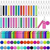 Tudomro Lipstick Holder Keychain Poms Keychains Bulk Lip Balm Holder Set Include Colorful Wristlet Key Rings Ball Metal Key Rings for Lipstick Lanyards Women(Candy Color,30 Sets)
