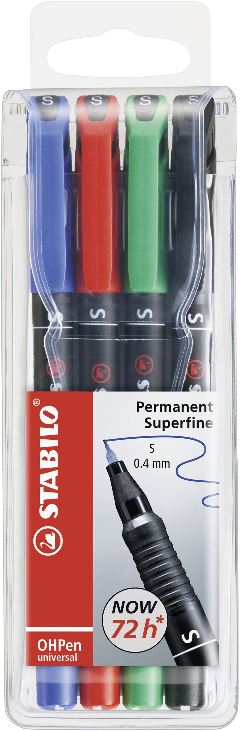 STABILO OHP Pen OHP Pen Permanent - Superfine - Wallet of 4 - Assorted Colours