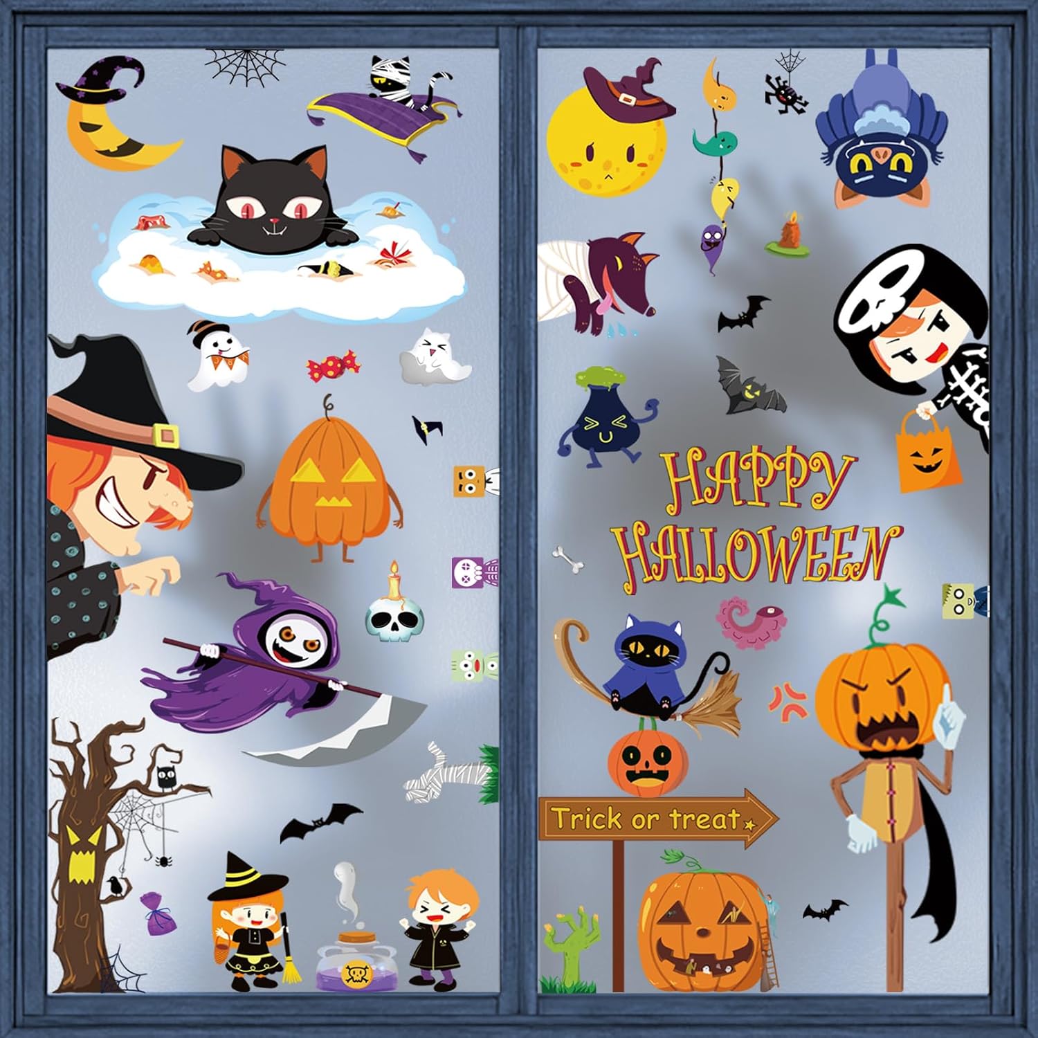 Window Treatments - Halloween Window Clings, 9 Sheets Halloween Window Decorations, Halloween Window Stickers Decals Cute Pumpkin Ghost for Party Decor(137Pcs)