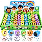 TINYMILLS 50 PCS Bible Character Stampers for Kids, 50 Different Self-Inking Christian Stamps, Sunday School &amp; VBS Prizes, Church Classroom Rewards, Bible Party Favors &amp; Goodie Bag Stuffers