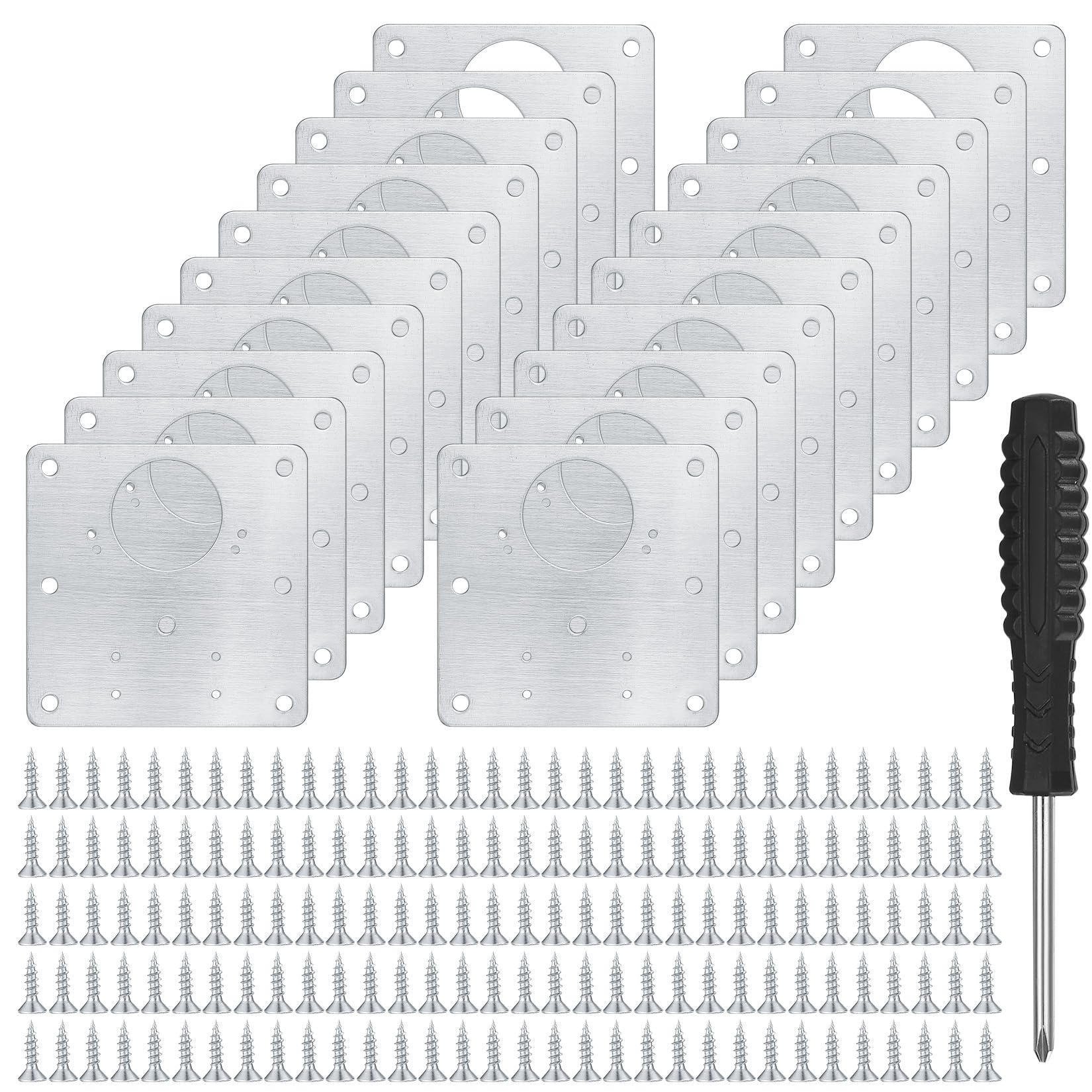 Photo 1 of 20 Pcs Cabinet Hinge Repair Plates Kits, Kitchen Cupboard Door Hinge Repair Plates, Stainless Steel Hinge Repair Fixing Bracket Plate Kit with Screws/Screwdriver for Kitchen Furniture Cabinet Door