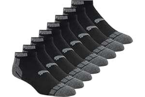 PUMA Mens 8 Pack Athletic Cushioned Quarter Crew SocksAthletic Socks